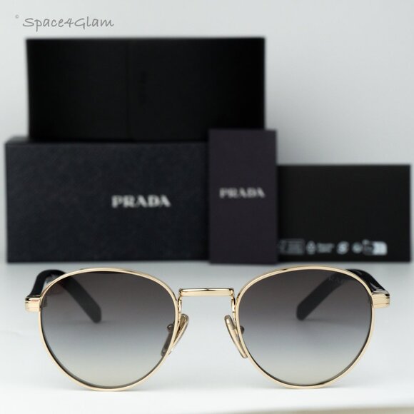 Prada Men Sunglasses Gold Grey Gradient Round PRB52S ZVN02C NEW AUTHENTIC - Picture 1 of 7